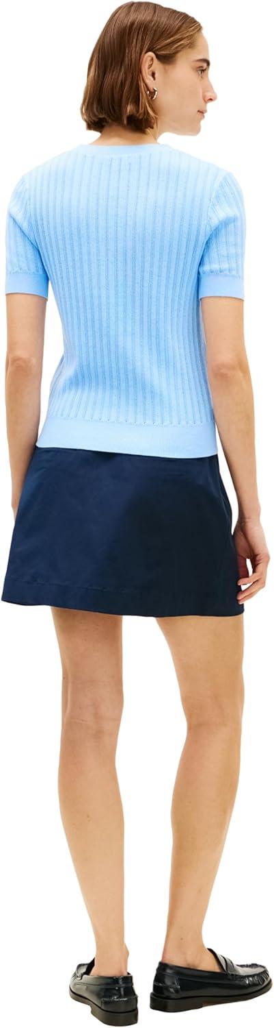 imageTommy Hilfiger Womens Pointelle Short Sleeve Cotton Crew Neck SweaterVessel Blue
