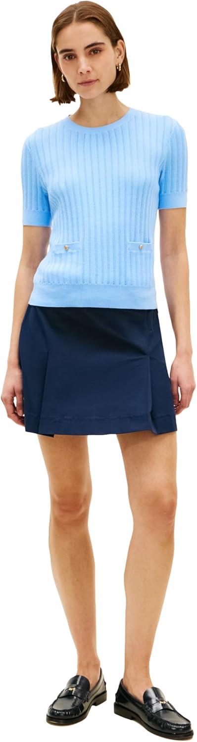imageTommy Hilfiger Womens Pointelle Short Sleeve Cotton Crew Neck SweaterVessel Blue