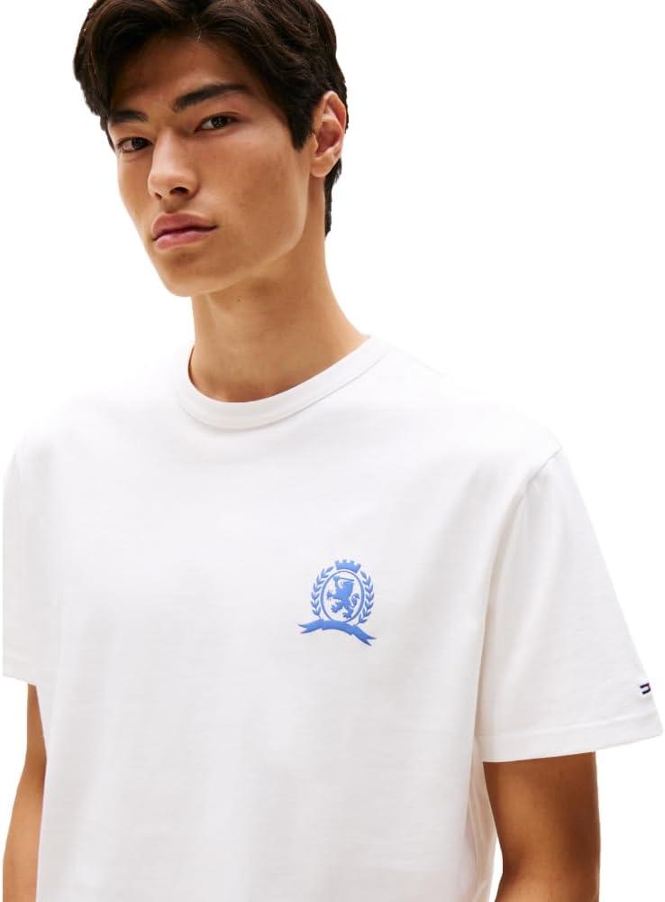 imageTommy Jeans Mens Short Sleeve Cotton TShirts with Printed Crest LogoEcru