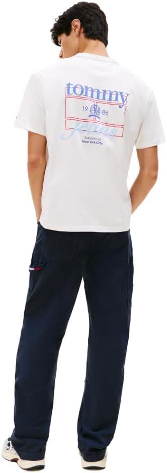 imageTommy Jeans Mens Short Sleeve Cotton TShirts with Printed Crest LogoEcru