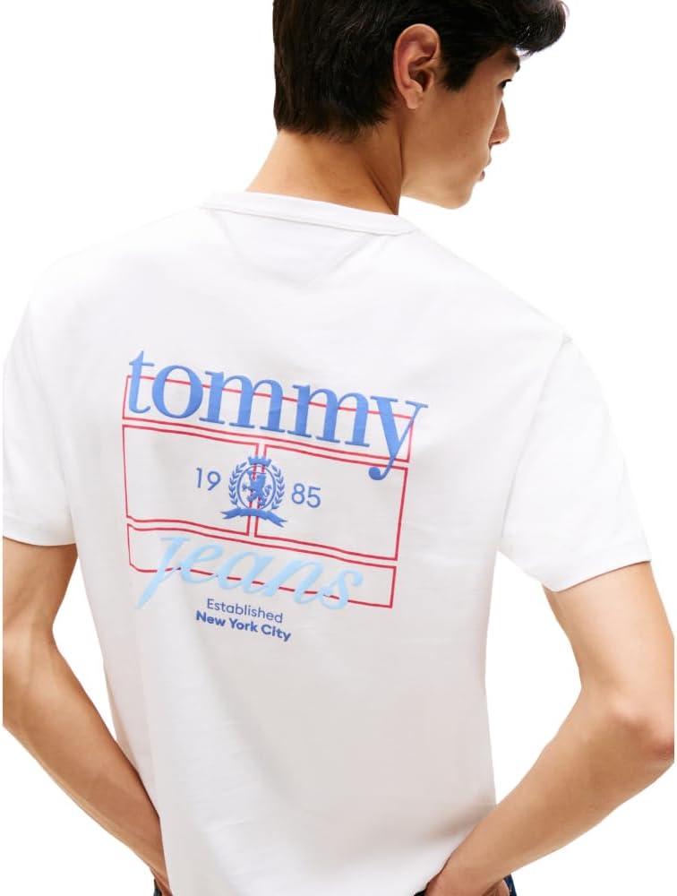 imageTommy Jeans Mens Short Sleeve Cotton TShirts with Printed Crest LogoEcru