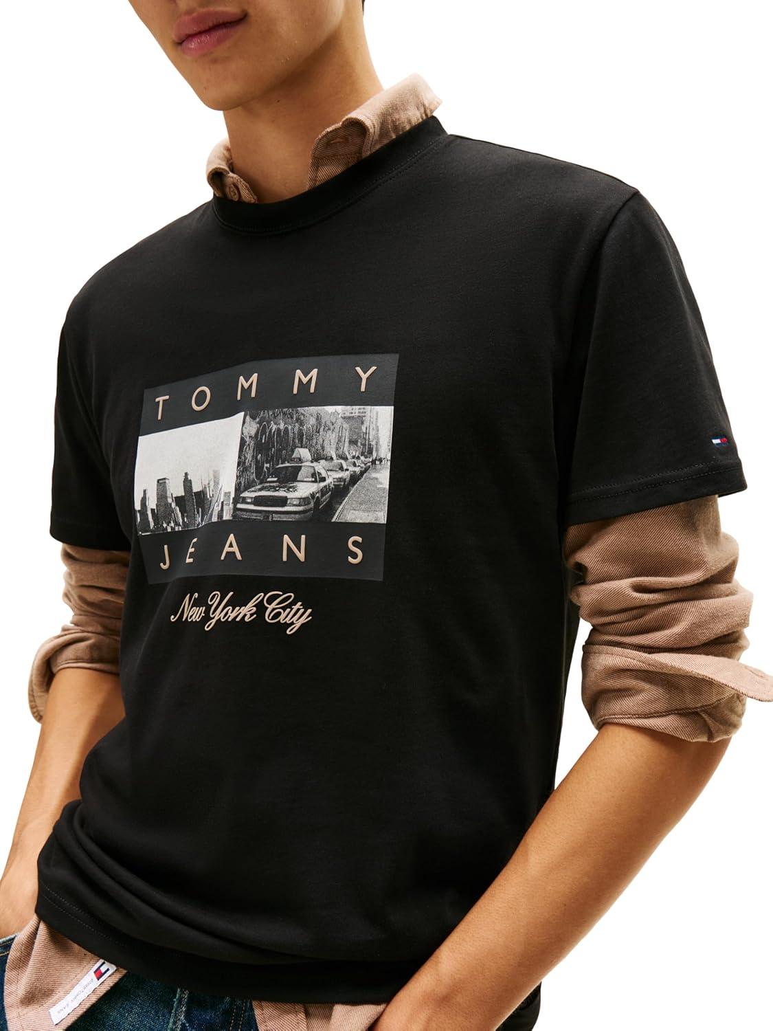imageTommy Jeans Mens Short Sleeve Cotton TShirts with Printed Photo GraphicBlack