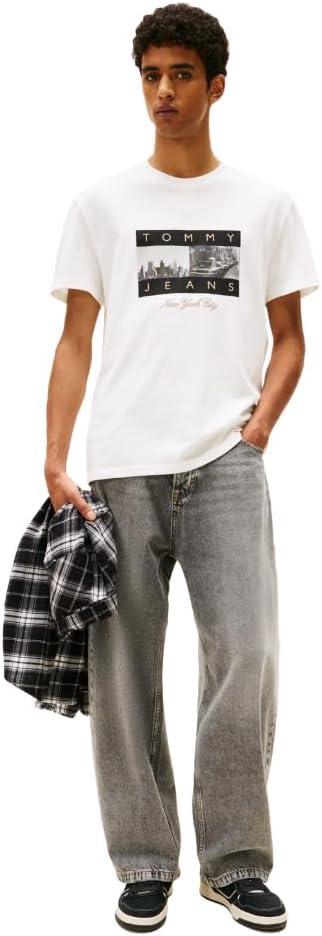 imageTommy Jeans Mens Short Sleeve Cotton TShirts with Printed Photo GraphicEcru
