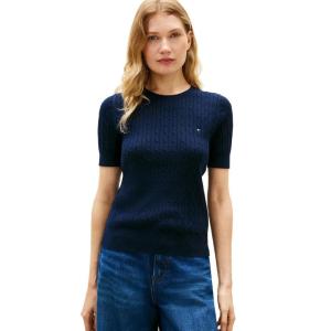 Tommy Hilfiger Women’s Cable Knit Crew Neck Sweater Lightweight Pullover Short Sleeve Cable Knit Crew Neck Sweater Lightweight Pullover