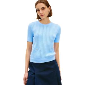 Tommy Hilfiger Women’s Pointelle Short Sleeve Cotton Crew Neck Sweater(Vessel Blue)