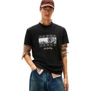Tommy Jeans Men’s Short Sleeve Cotton T-Shirts with Printed Photo Graphic(Black)
