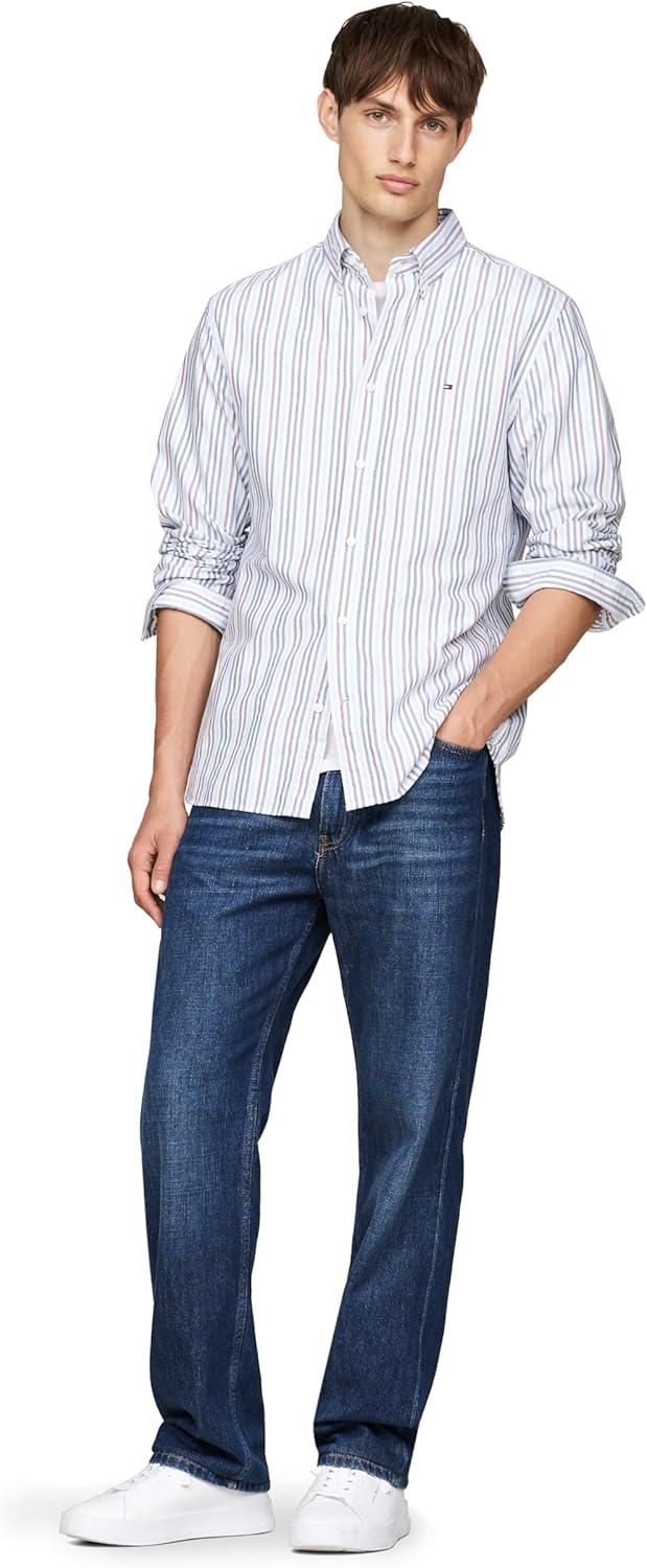 imageTommy Hilfiger Mens Heritage Oxford Solid Regular Long Sleeve ShirtsCloudy Blue Rouge Multi