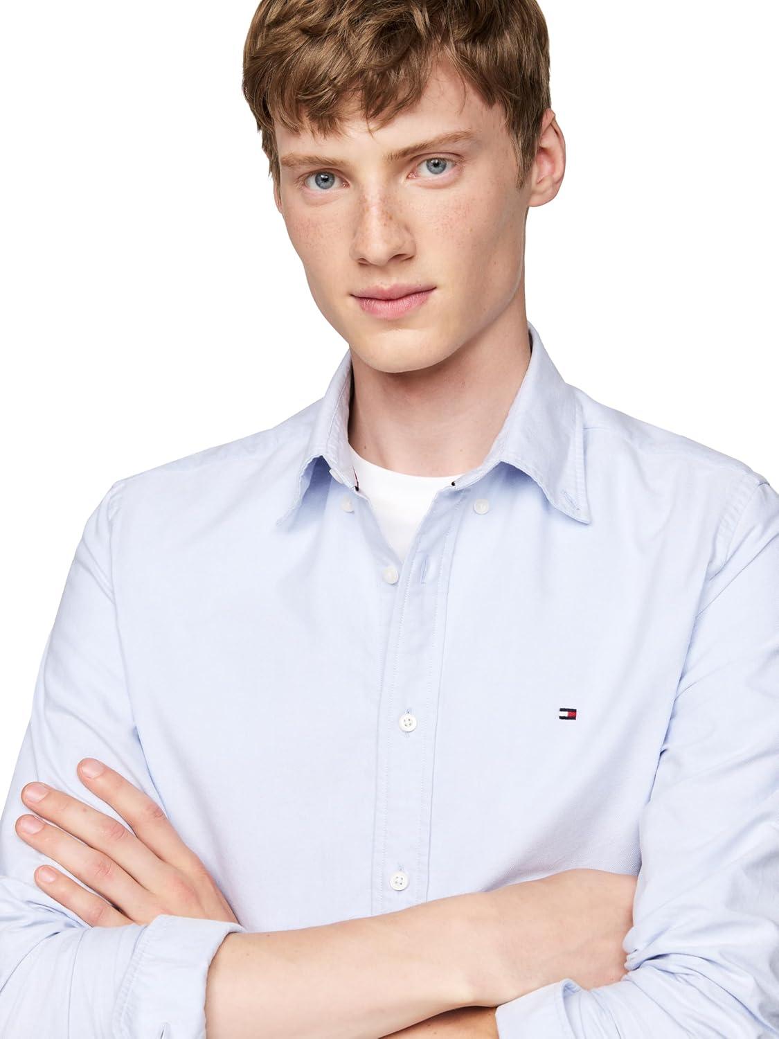 imageTommy Hilfiger Mens Heritage Oxford Solid Regular Long Sleeve ShirtsCloudy Blue