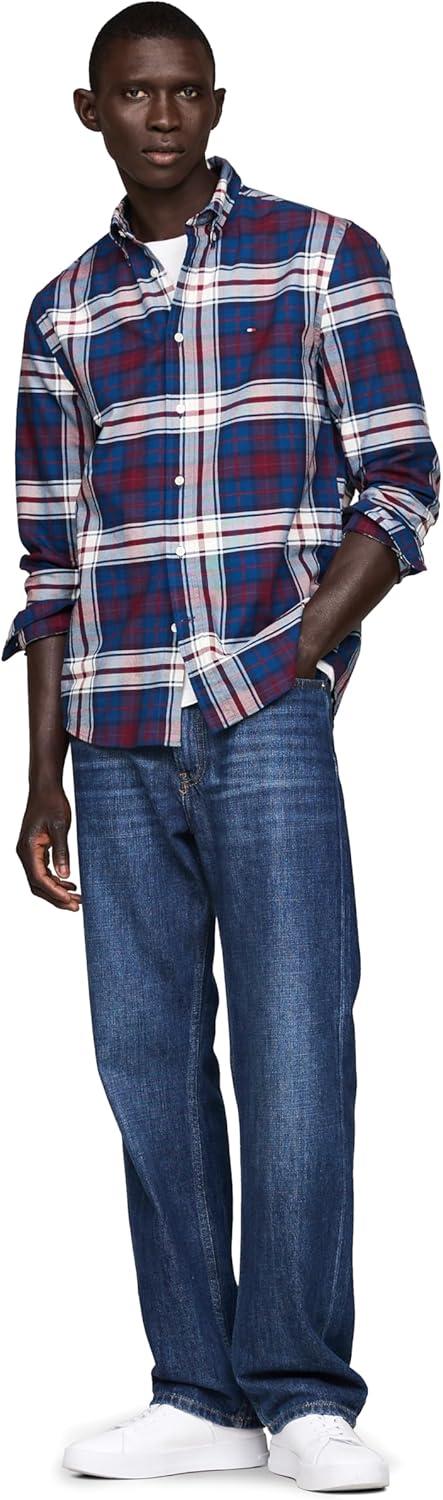 imageTommy Hilfiger Mens Heritage Oxford Solid Regular Long Sleeve ShirtsDeep Indigo Rouge Check