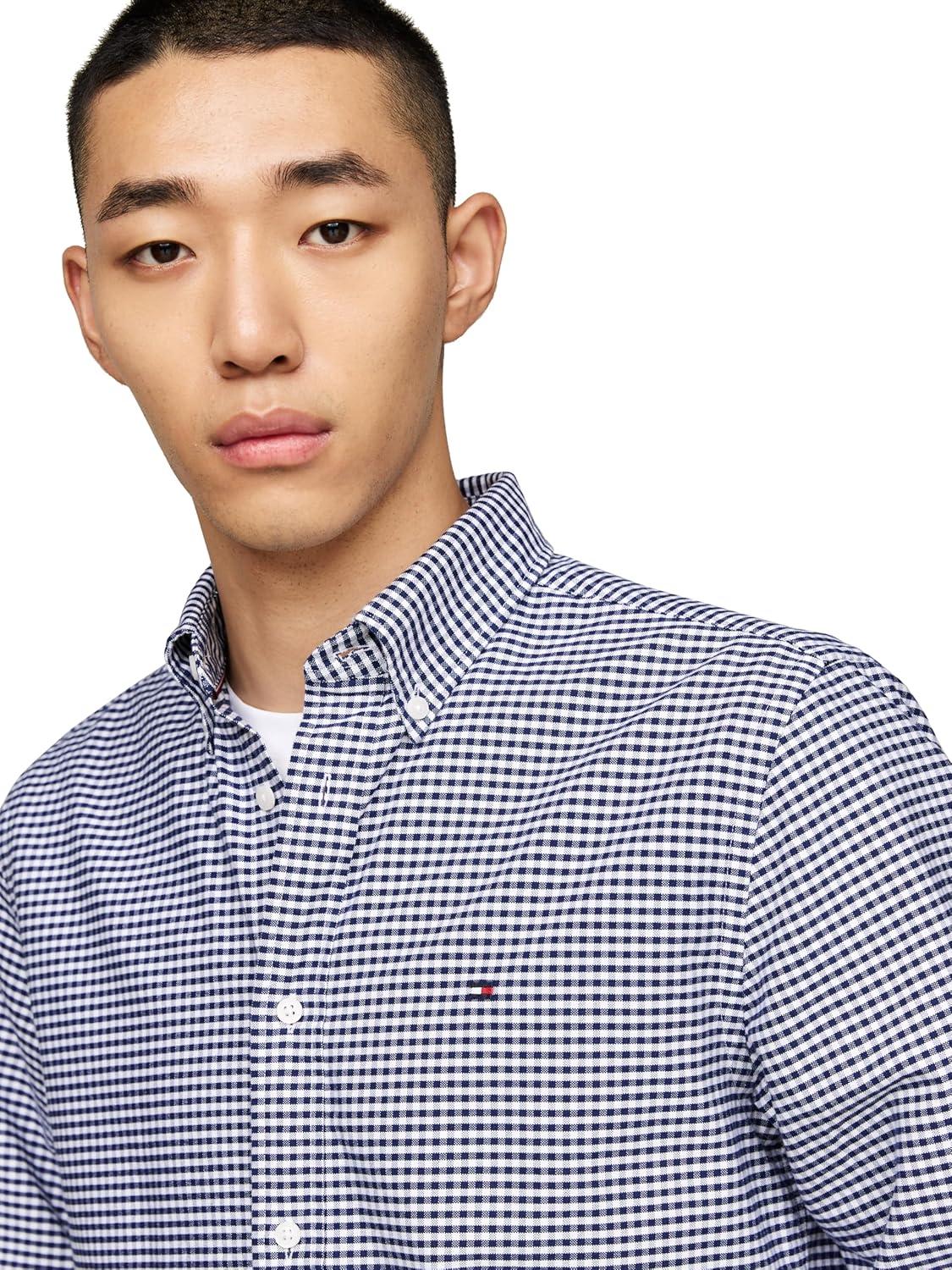 imageTommy Hilfiger Mens Heritage Oxford Solid Regular Long Sleeve ShirtsDesert Sky White