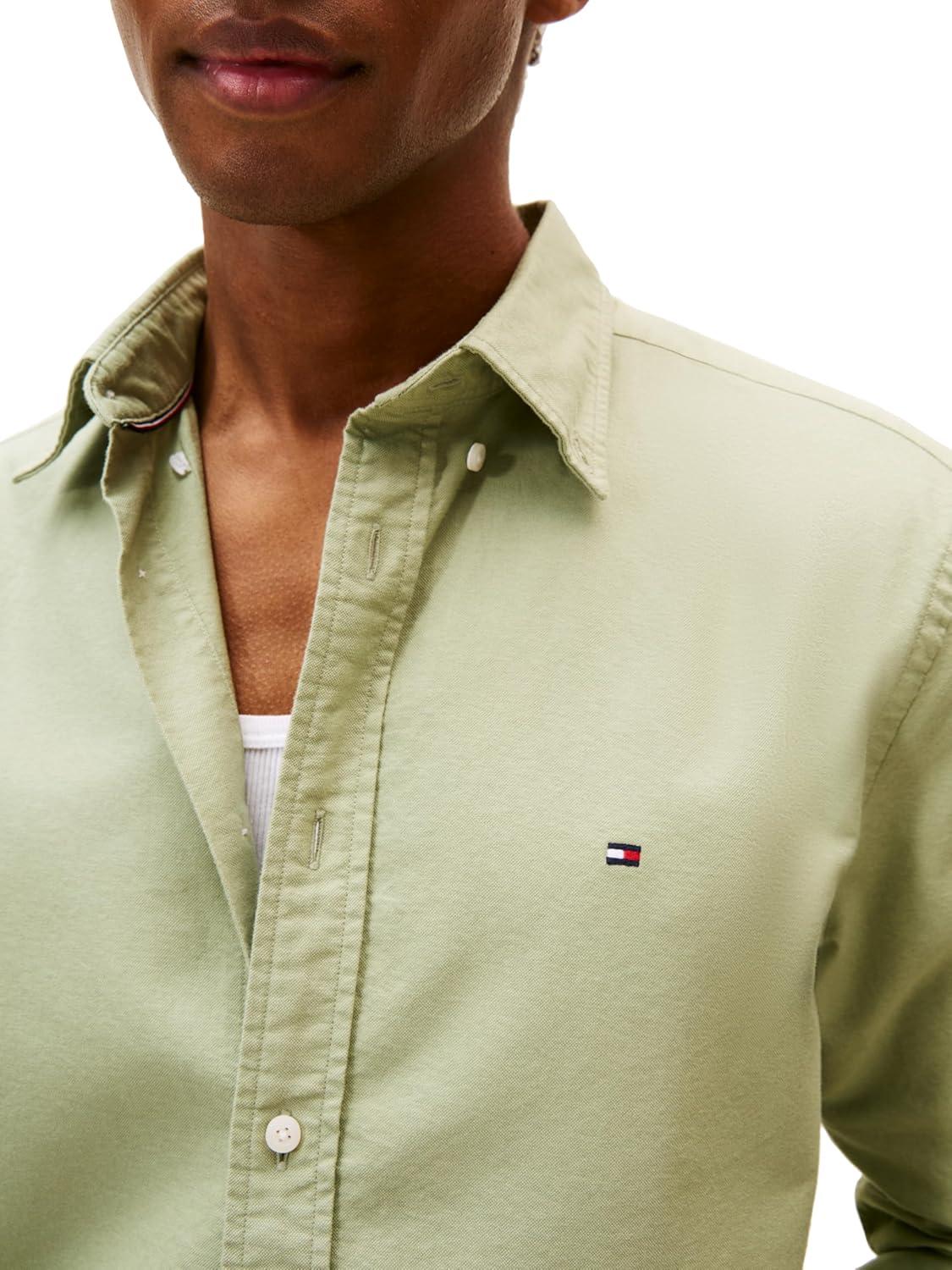 imageTommy Hilfiger Mens Heritage Oxford Solid Regular Long Sleeve ShirtsEarth Sage Earth Sage Solid