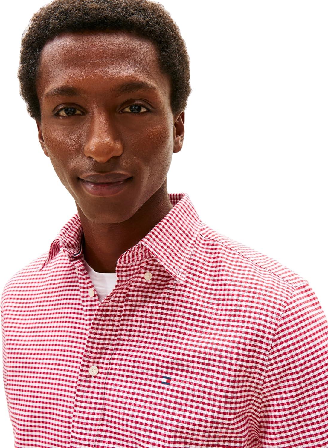 imageTommy Hilfiger Mens Heritage Oxford Solid Regular Long Sleeve ShirtsMedium Red Check