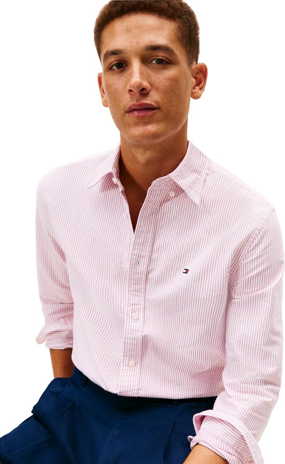 imageTommy Hilfiger Mens Heritage Oxford Solid Regular Long Sleeve ShirtsMedium Red White