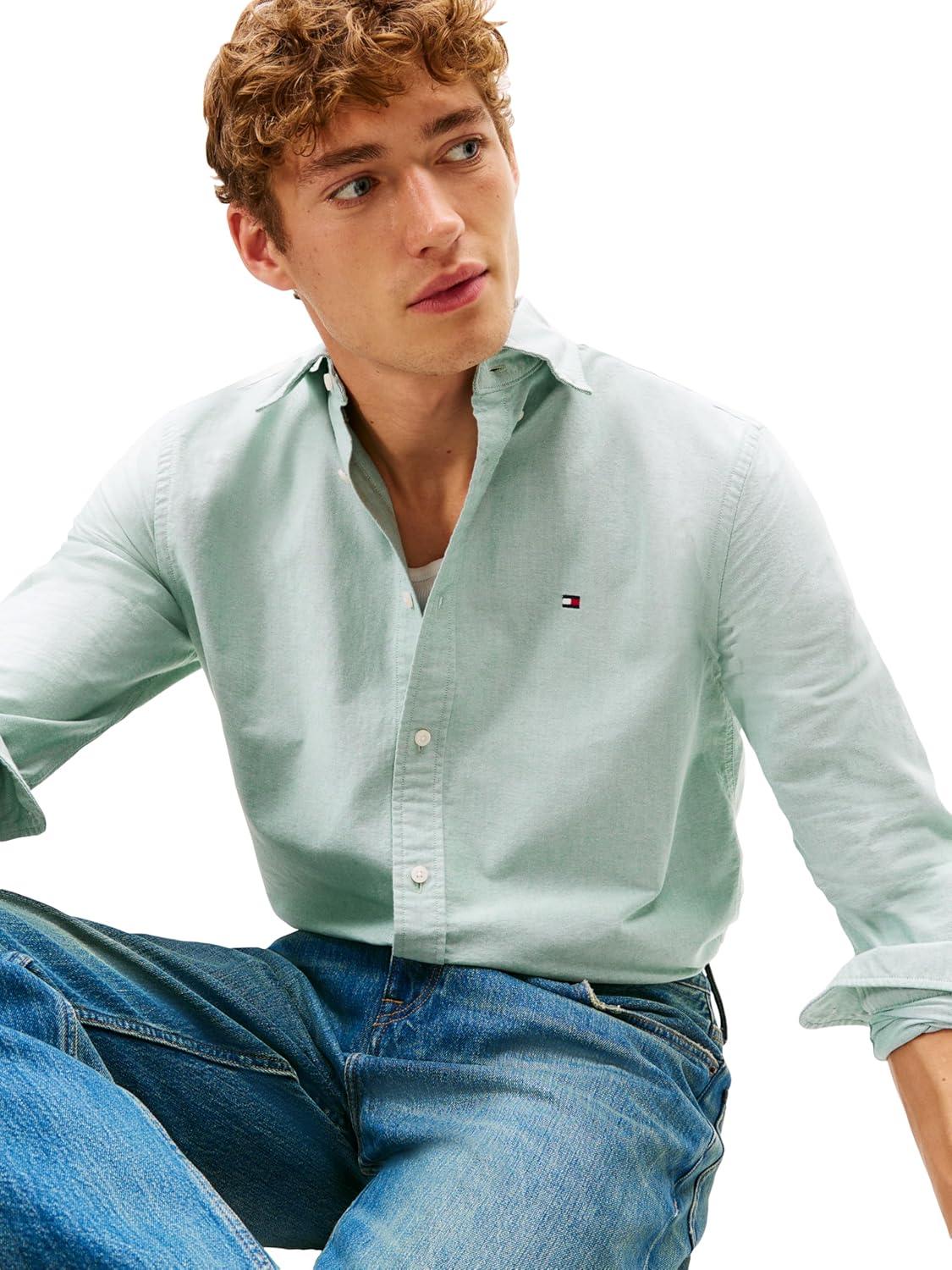 imageTommy Hilfiger Mens Heritage Oxford Solid Regular Long Sleeve ShirtsNouveau Green