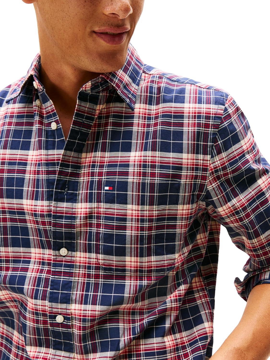 imageTommy Hilfiger Mens Heritage Oxford Solid Regular Long Sleeve ShirtsPitch Blue Check