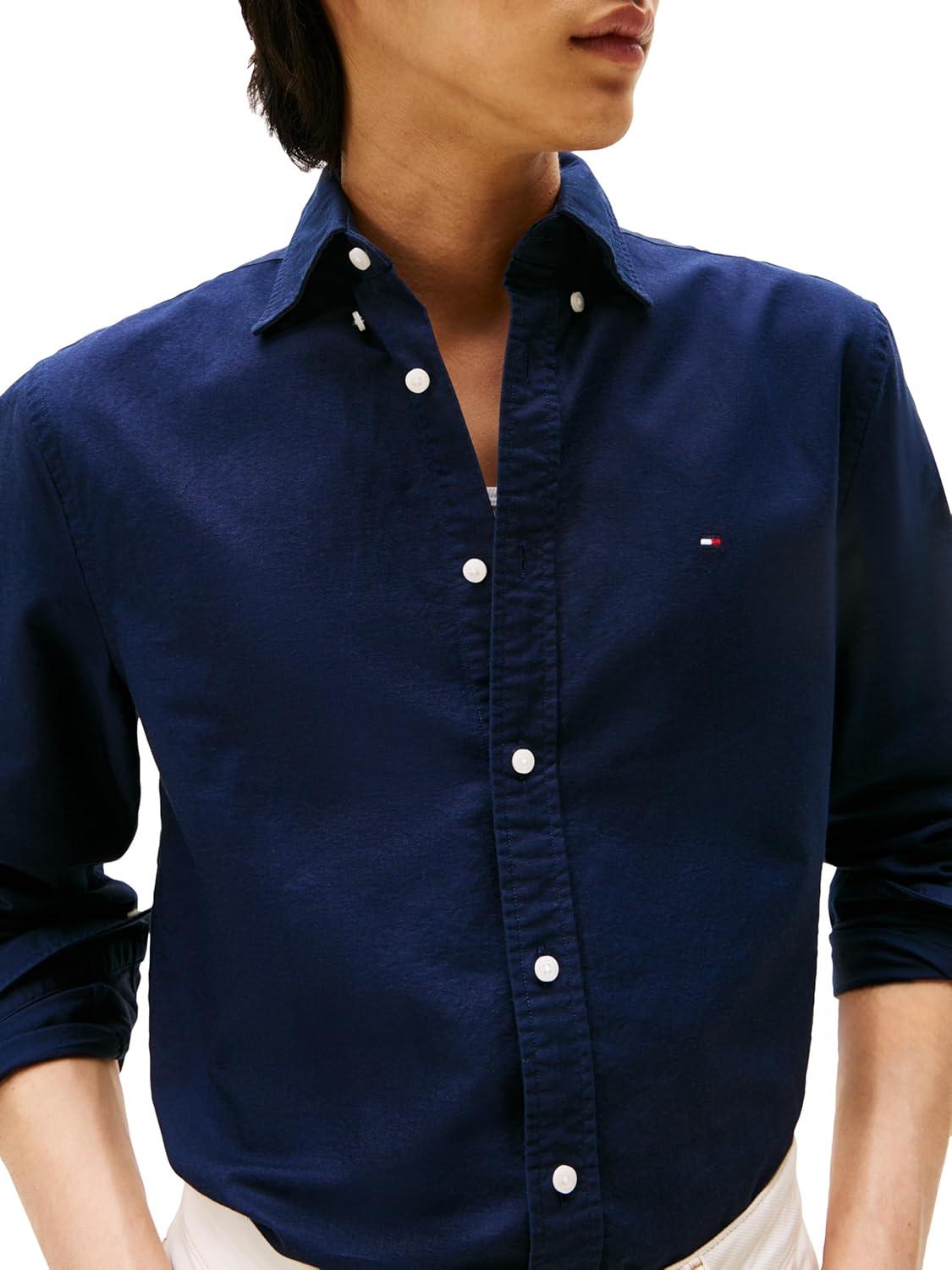 imageTommy Hilfiger Mens Heritage Oxford Solid Regular Long Sleeve ShirtsPreppy Navy Desert Sky Solid