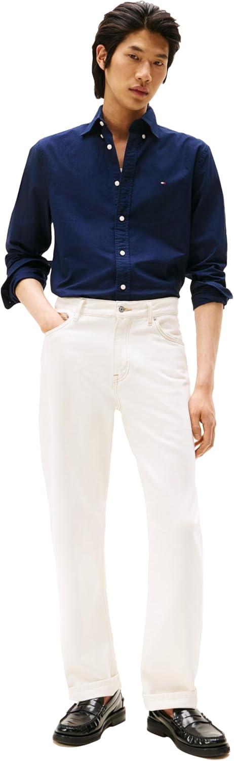imageTommy Hilfiger Mens Heritage Oxford Solid Regular Long Sleeve ShirtsPreppy Navy Desert Sky Solid