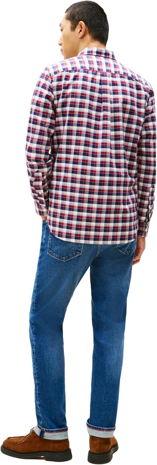 imageTommy Hilfiger Mens Heritage Oxford Solid Regular Long Sleeve ShirtsRegatta Red Navy Check