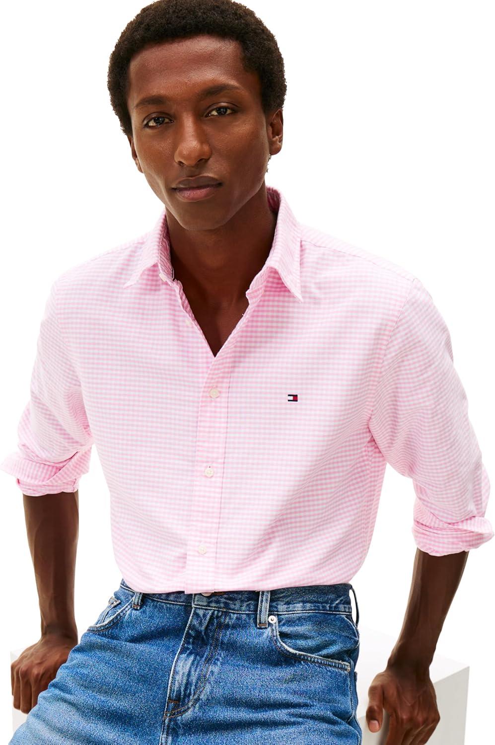 imageTommy Hilfiger Mens Heritage Oxford Solid Regular Long Sleeve ShirtsRose Petal Check