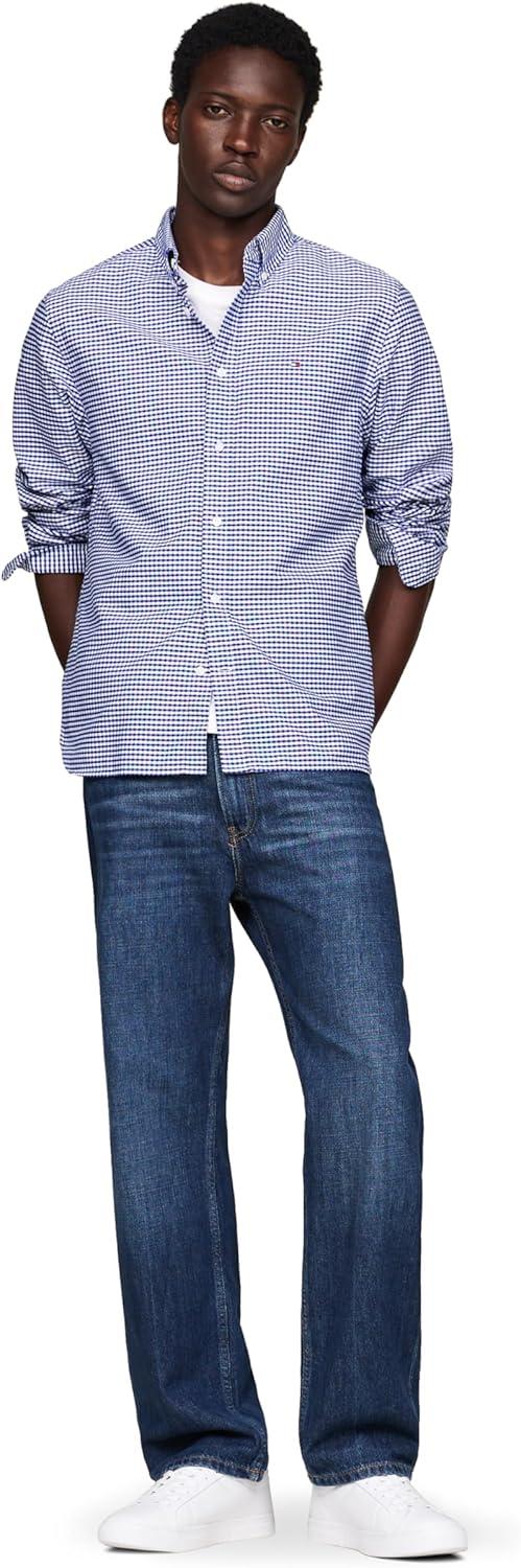 imageTommy Hilfiger Mens Heritage Oxford Solid Regular Long Sleeve ShirtsRoyal Blue Check