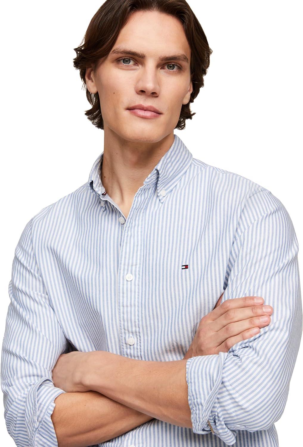 imageTommy Hilfiger Mens Heritage Oxford Solid Regular Long Sleeve ShirtsShirt Blue White