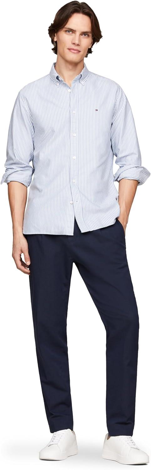 imageTommy Hilfiger Mens Heritage Oxford Solid Regular Long Sleeve ShirtsShirt Blue White