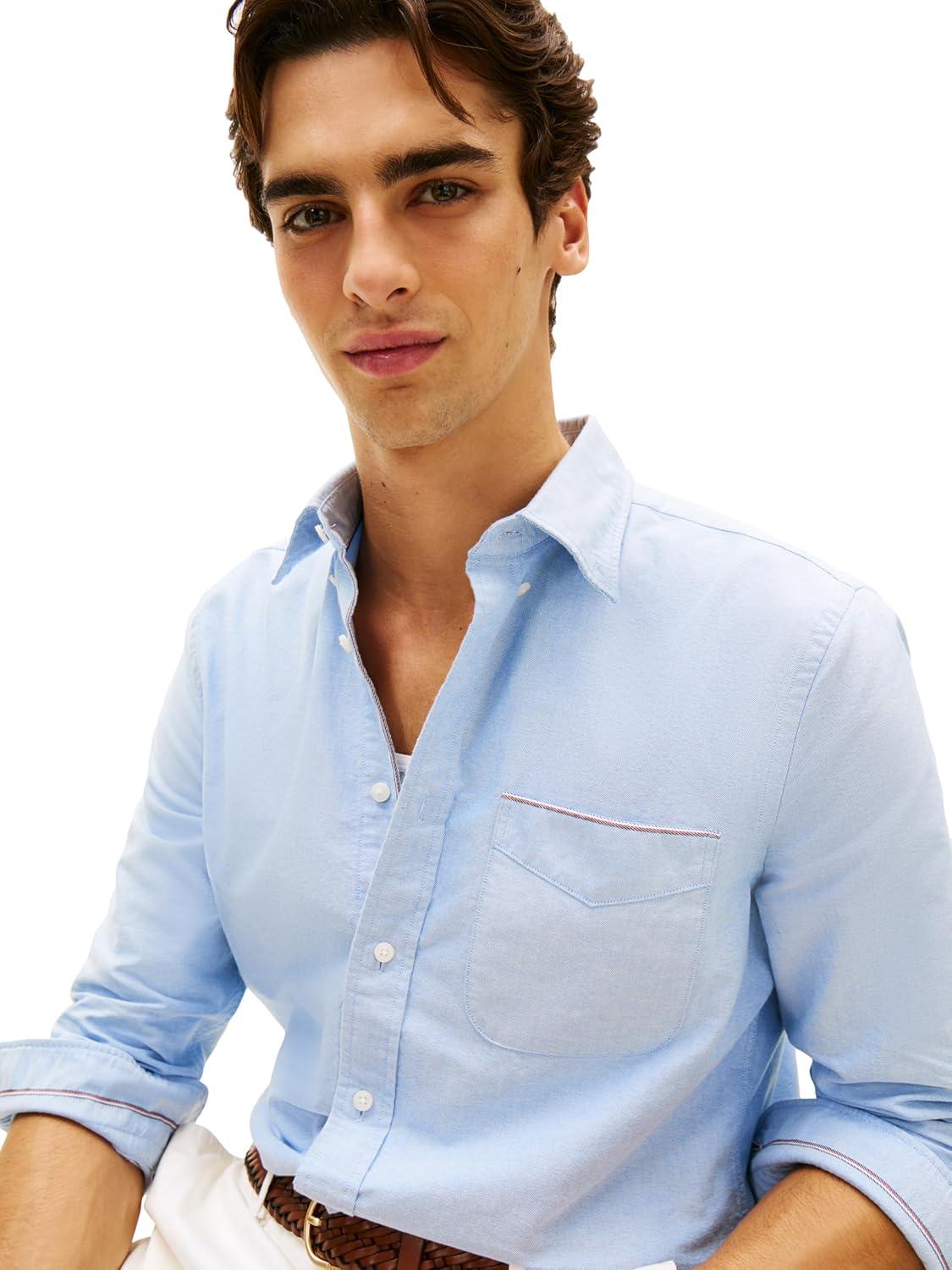 imageTommy Hilfiger Mens Heritage Oxford Solid Regular Long Sleeve ShirtsShirt BlueRwb