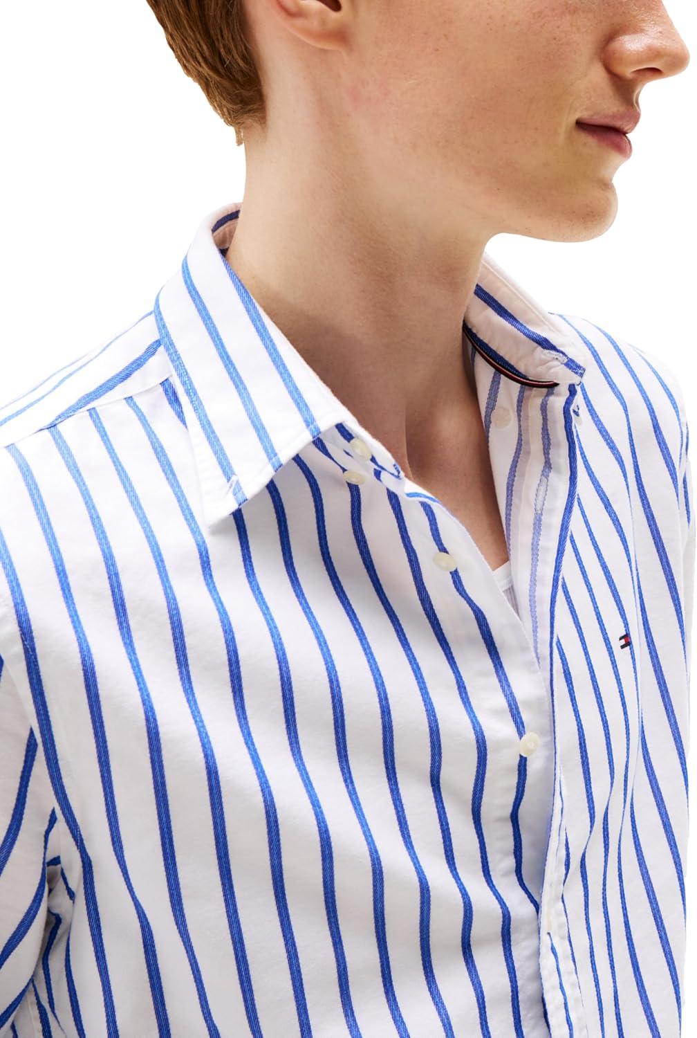 imageTommy Hilfiger Mens Heritage Oxford Solid Regular Long Sleeve ShirtsWhite Stripe