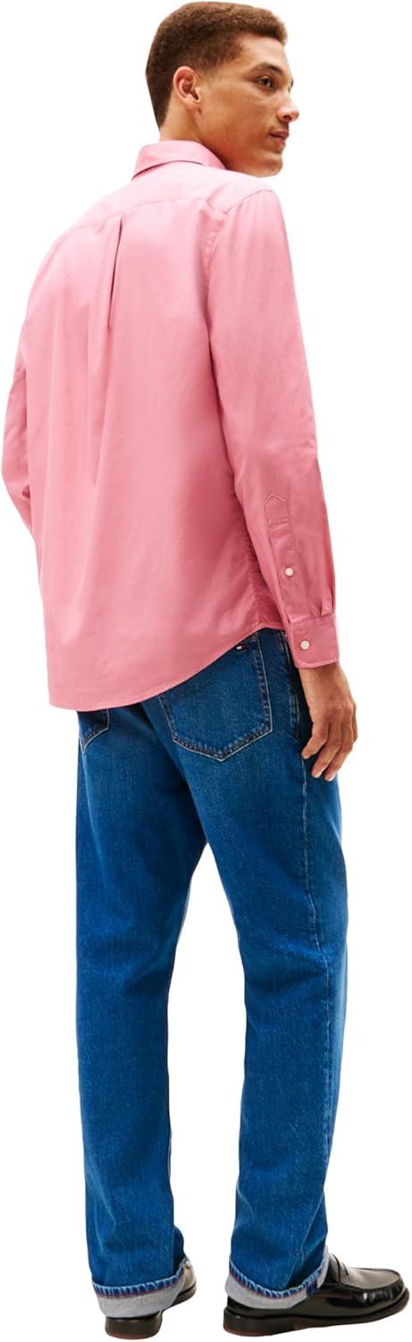 imageTommy Hilfiger Mens Long Sleeve Poplin Shirts in Regular Fit Mens Button Down Shirts Also Available in Big and TallCamellia Blush