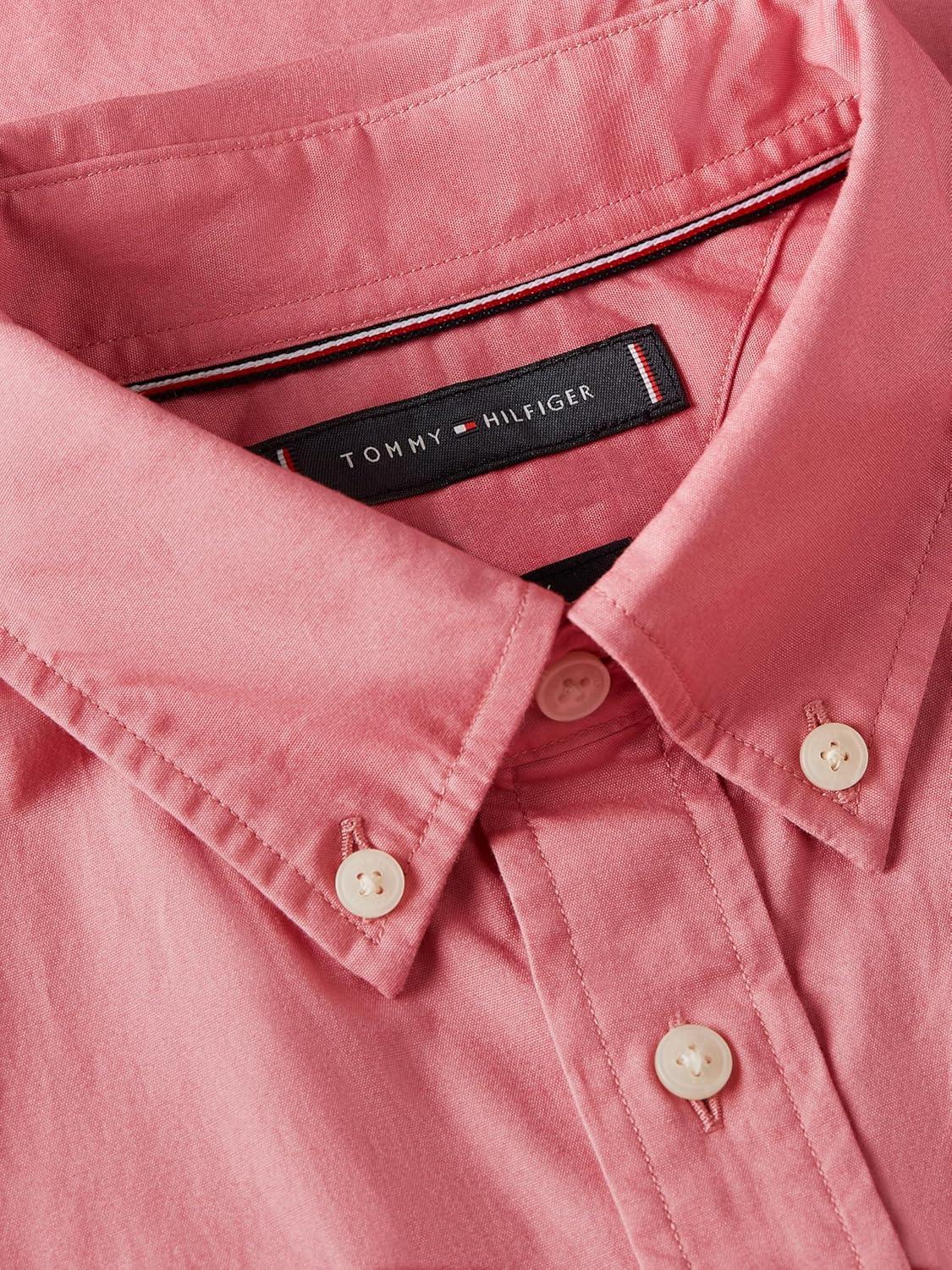 imageTommy Hilfiger Mens Long Sleeve Poplin Shirts in Regular Fit Mens Button Down Shirts Also Available in Big and TallCamellia Blush