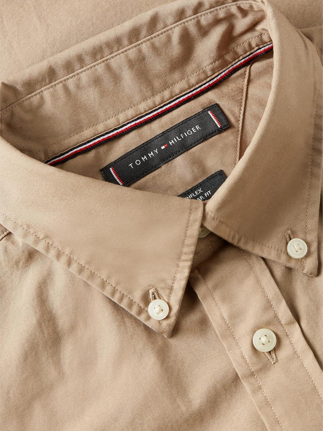 imageTommy Hilfiger Mens Long Sleeve Poplin Shirts in Regular Fit Mens Button Down Shirts Also Available in Big and TallCoastal Taupe