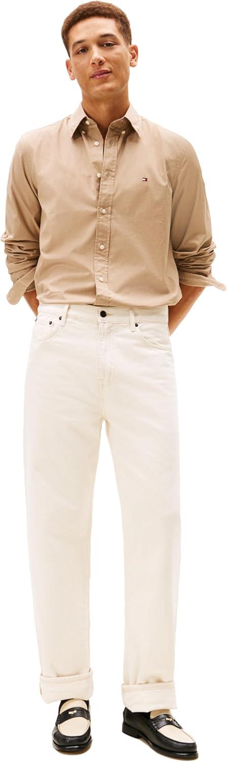 imageTommy Hilfiger Mens Long Sleeve Poplin Shirts in Regular Fit Mens Button Down Shirts Also Available in Big and TallCoastal Taupe