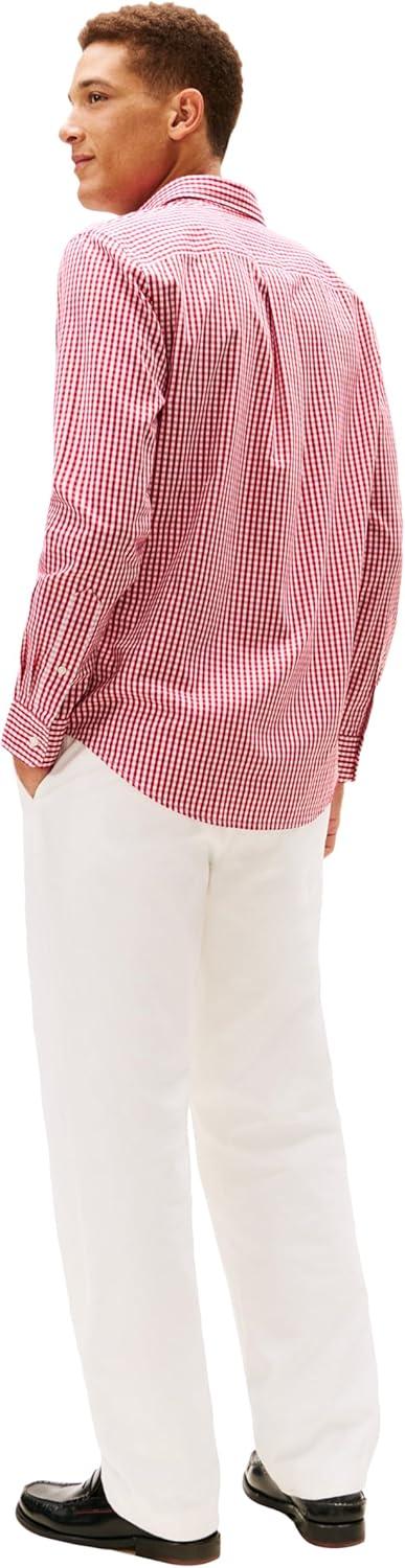 imageTommy Hilfiger Mens Long Sleeve Poplin Shirts in Regular Fit Mens Button Down Shirts Also Available in Big and TallMedium Red Gingham