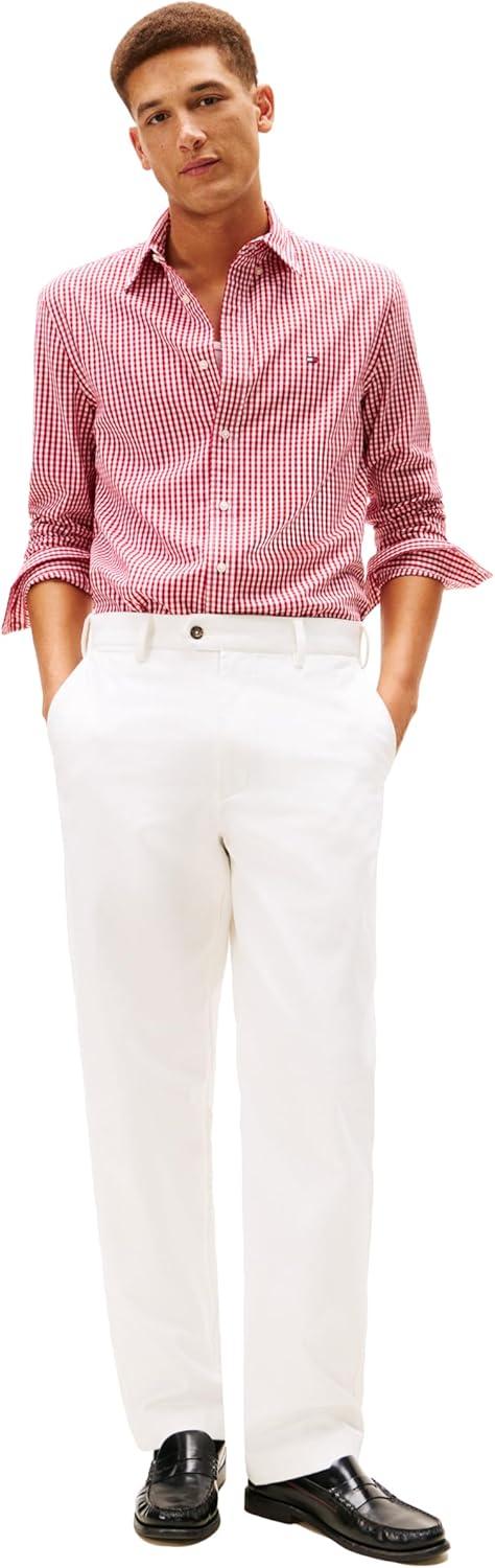 imageTommy Hilfiger Mens Long Sleeve Poplin Shirts in Regular Fit Mens Button Down Shirts Also Available in Big and TallMedium Red Gingham