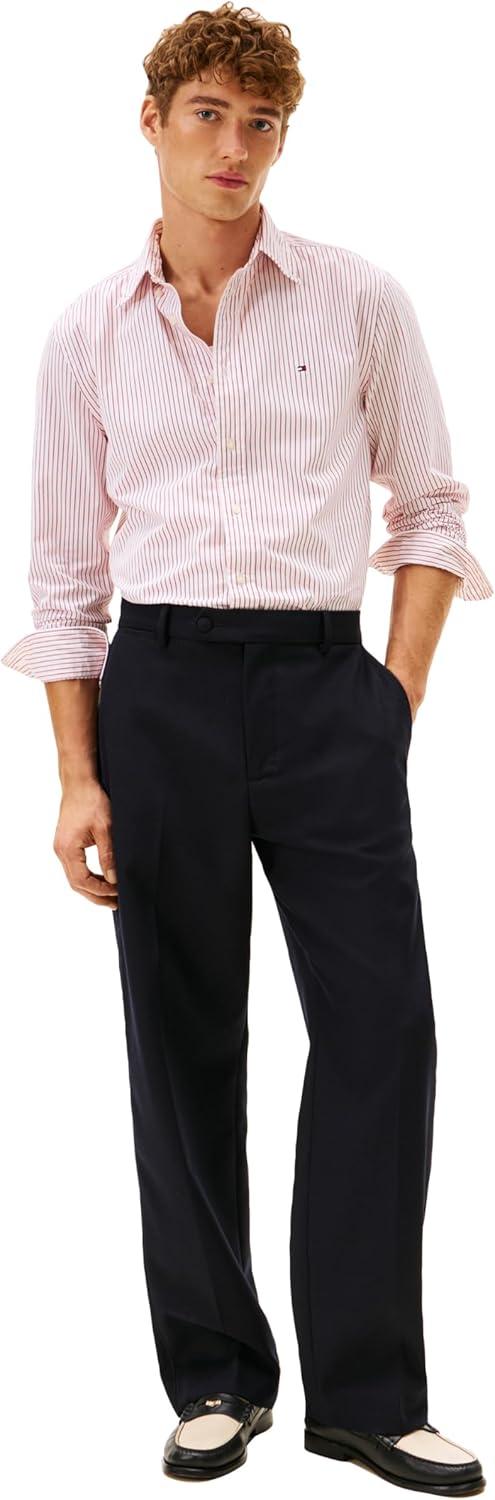 imageTommy Hilfiger Mens Long Sleeve Poplin Shirts in Regular Fit Mens Button Down Shirts Also Available in Big and TallMedium Red White