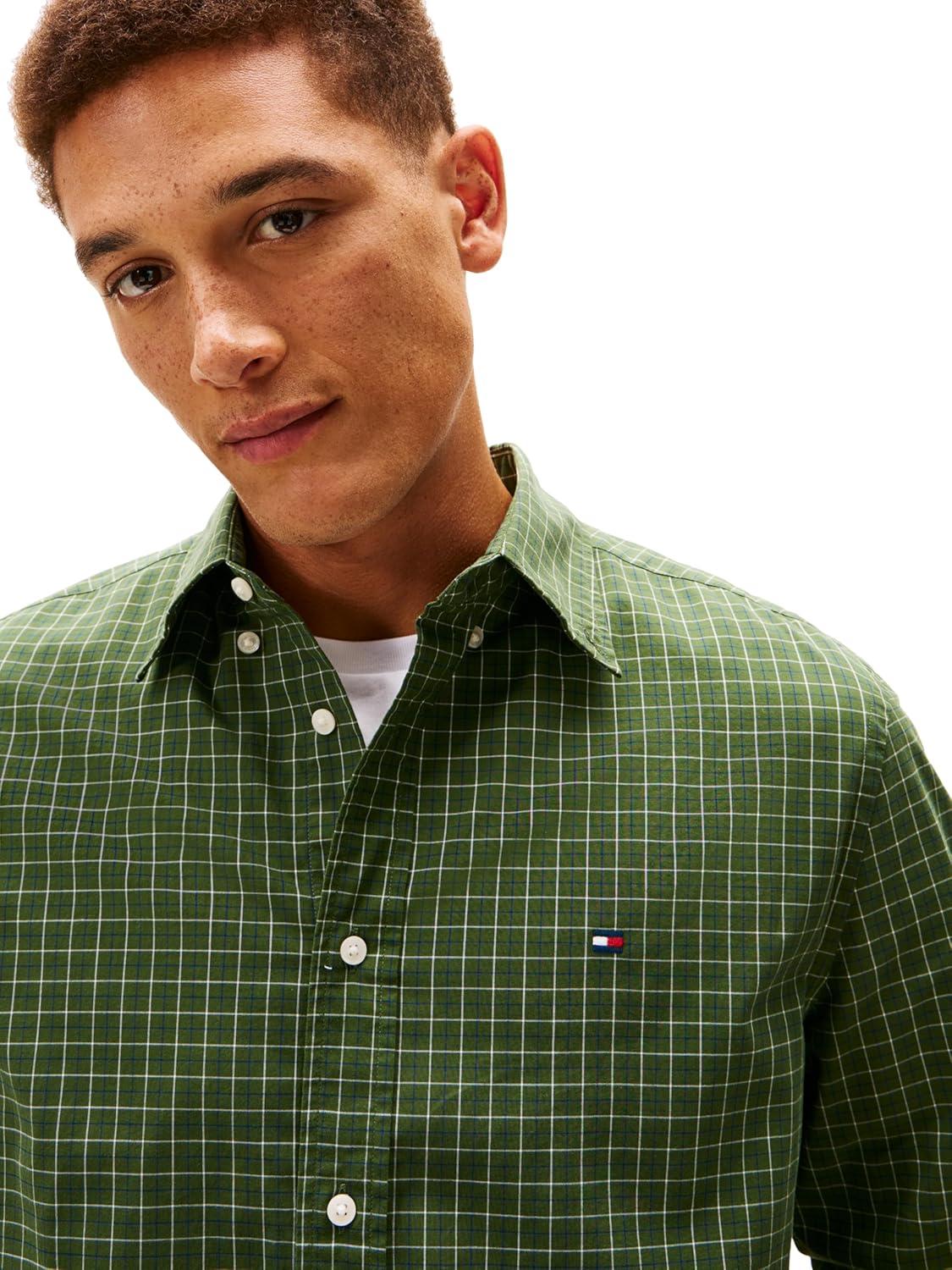 imageTommy Hilfiger Mens Long Sleeve Poplin Shirts in Regular Fit Mens Button Down Shirts Also Available in Big and TallMountain Pine Check