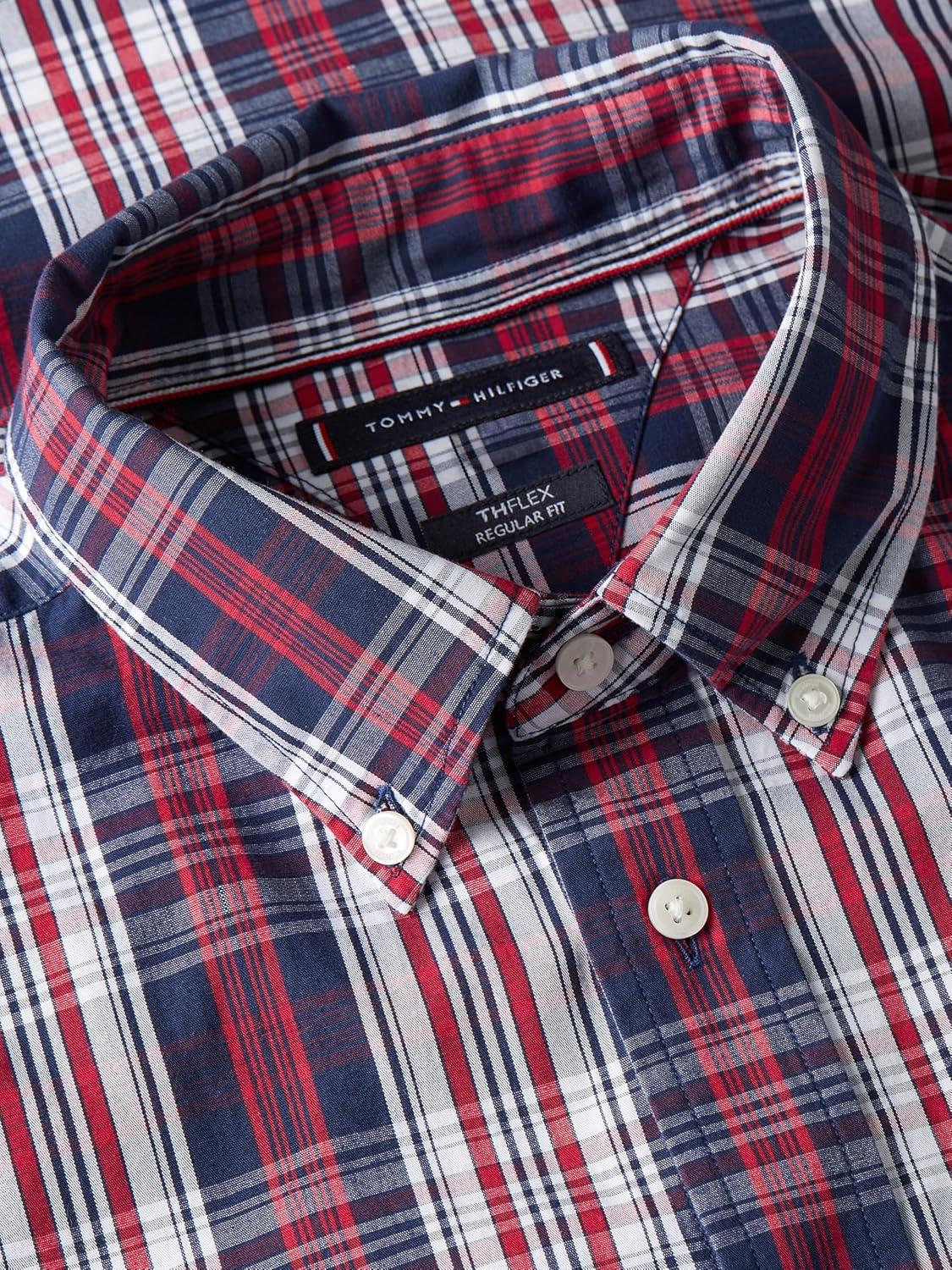 imageTommy Hilfiger Mens Long Sleeve Poplin Shirts in Regular Fit Mens Button Down Shirts Also Available in Big and TallPreppy Navy Check