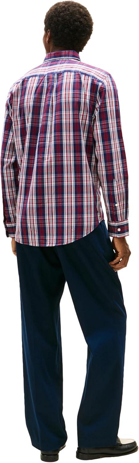 imageTommy Hilfiger Mens Long Sleeve Poplin Shirts in Regular Fit Mens Button Down Shirts Also Available in Big and TallPreppy Navy Check