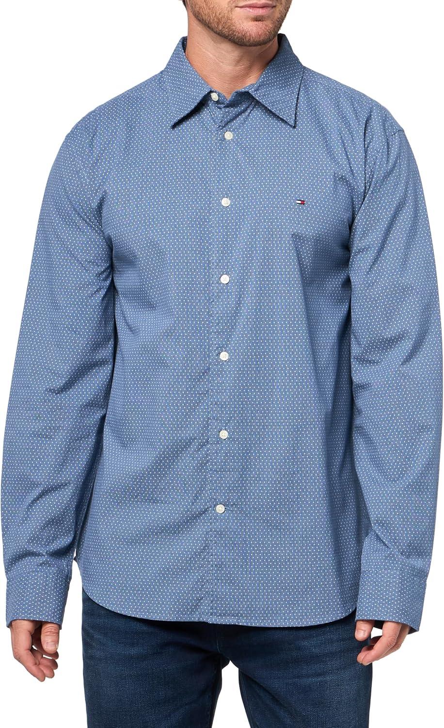 imageTommy Hilfiger Mens Long Sleeve Poplin Shirts in Regular Fit Mens Button Down Shirts Also Available in Big and TallPreppy Navy