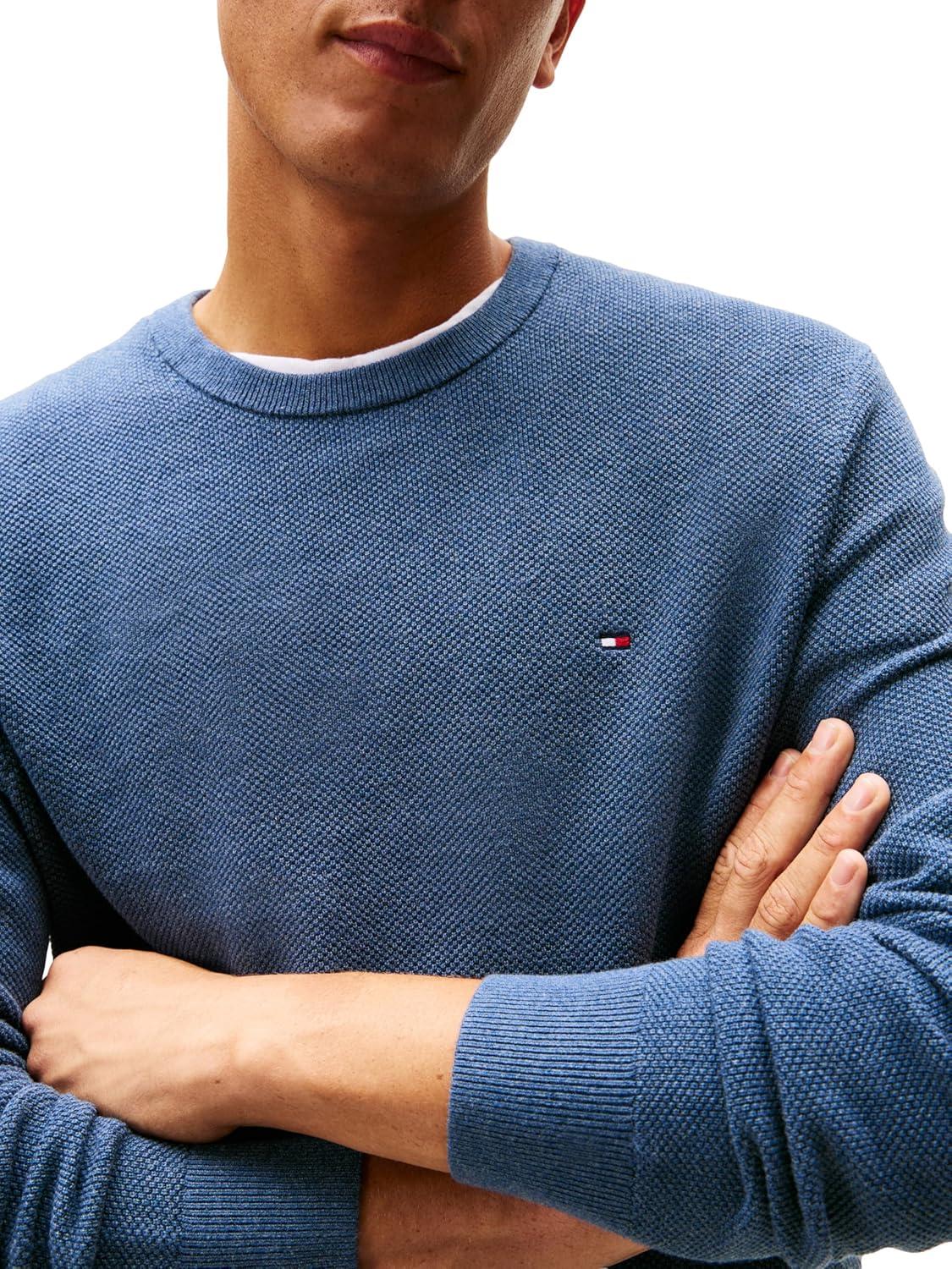imageTommy Hilfiger Mens Structured Crew Neck SweaterAegean Sea