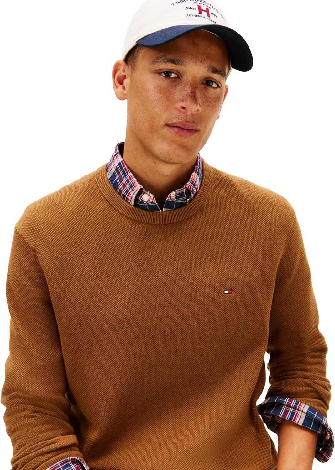 imageTommy Hilfiger Mens Structured Crew Neck SweaterHighland Khaki