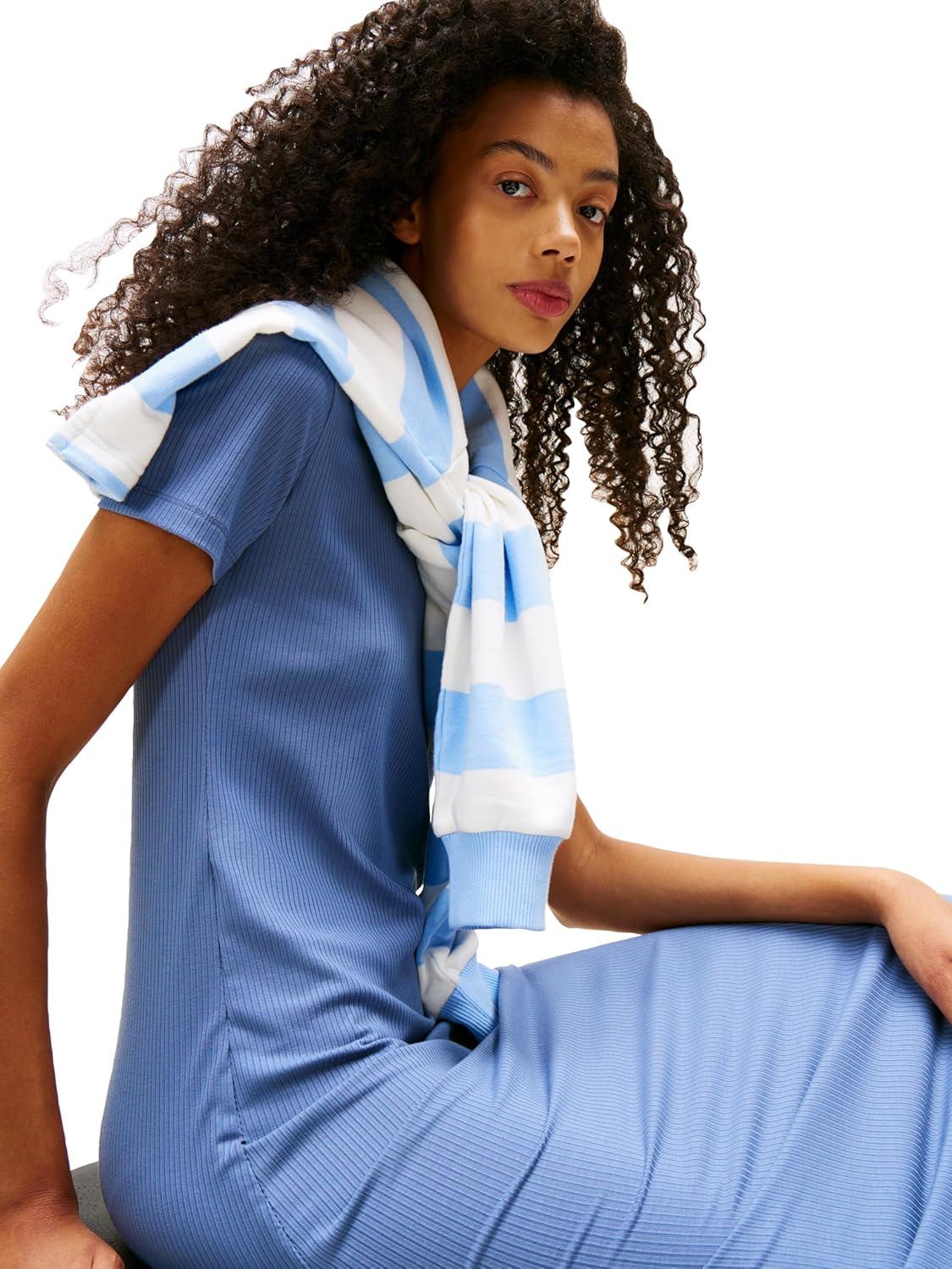 imageTommy Jeans Womens Bodycon Midi Dress with Logo DetailBlue Moment