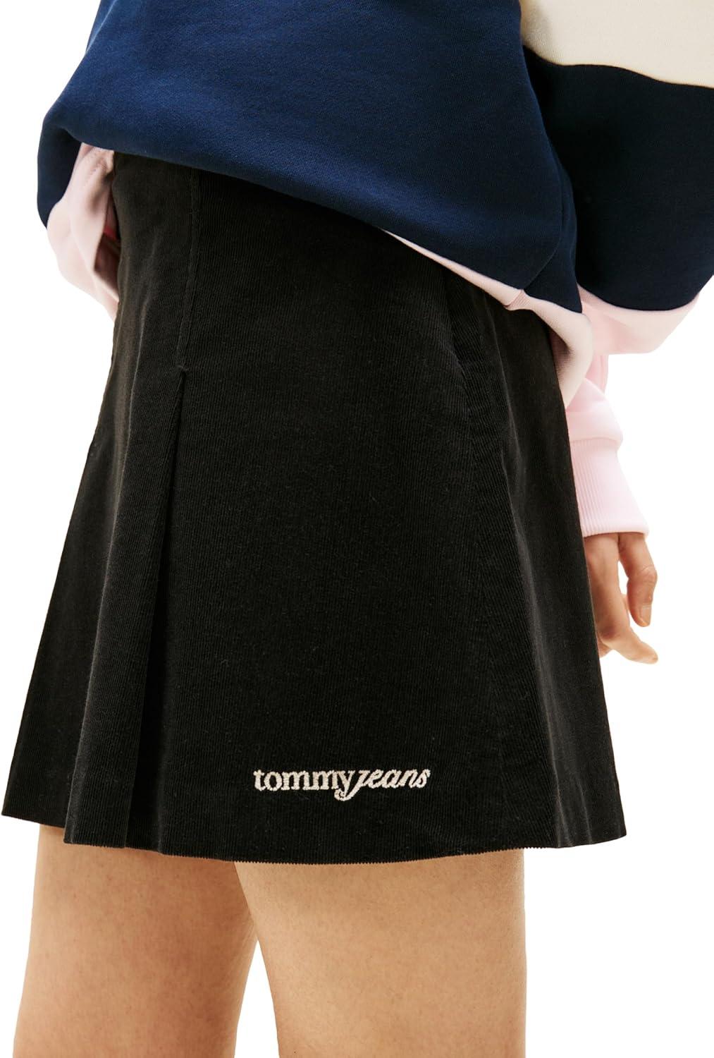 imageTommy Jeans Womens Cord Pleated Mini Skirt with Embroidered Script LogoBlack