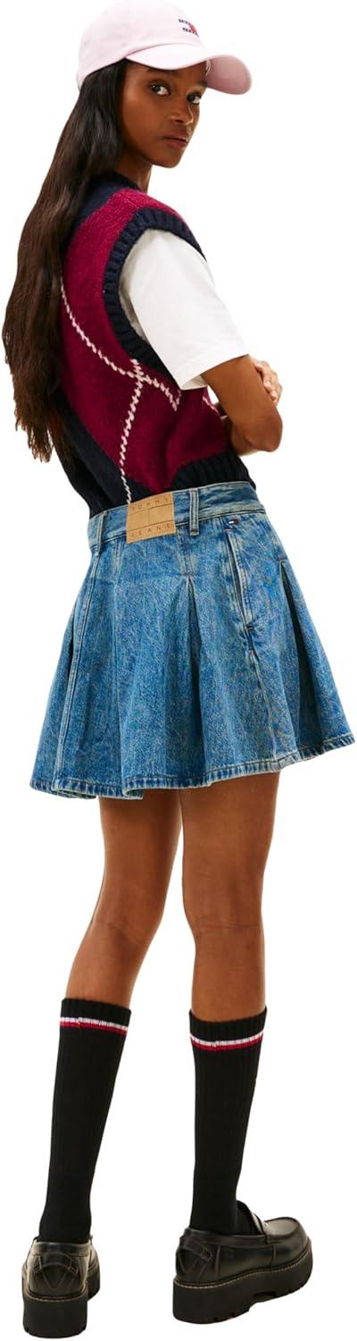 imageTommy Jeans Womens Denim Pleated Mini Skirt with Embroidered Flag LogoDenim Medium