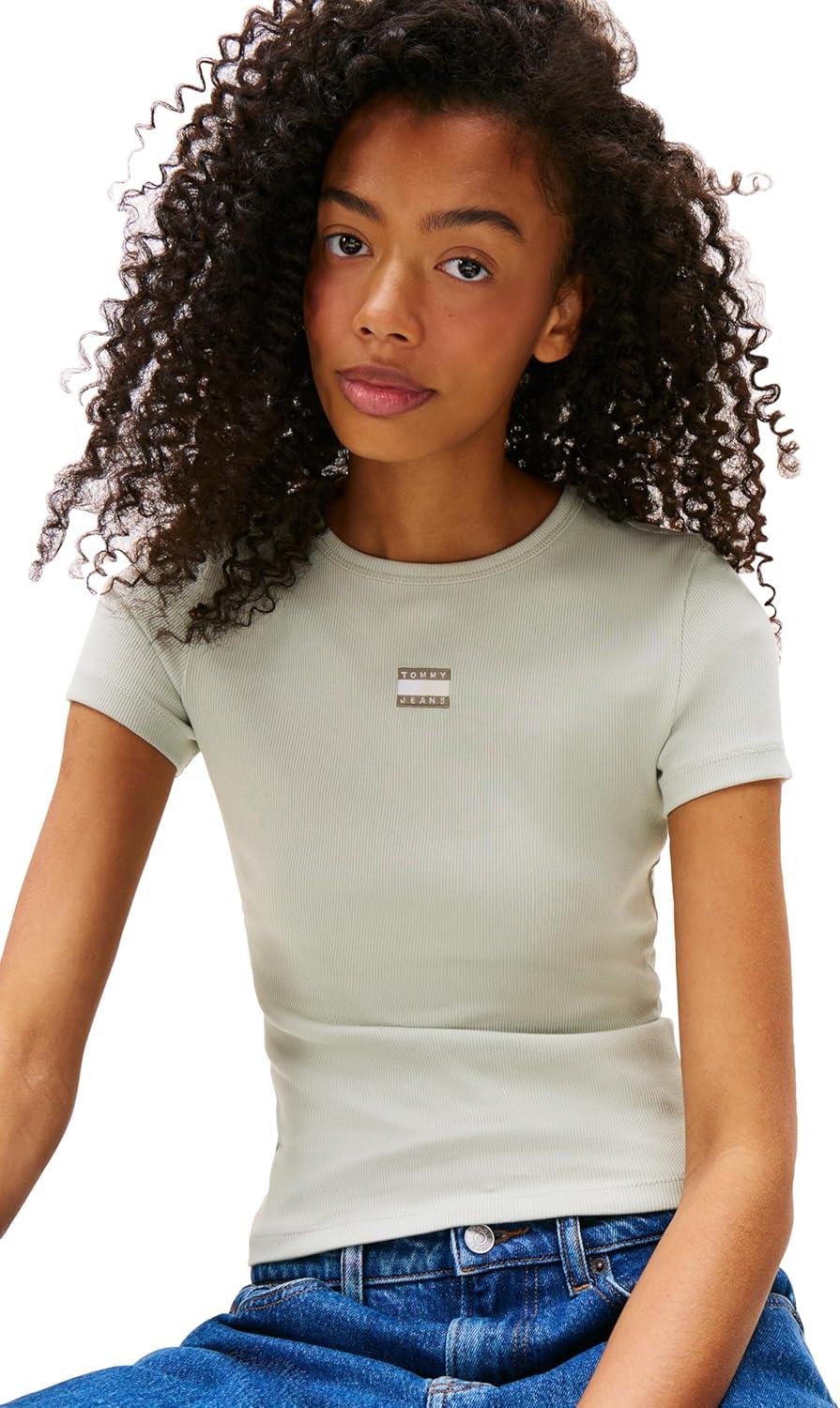 imageTommy Jeans Womens Graphic Tee with Embroidered Flag DetailMisty Sage