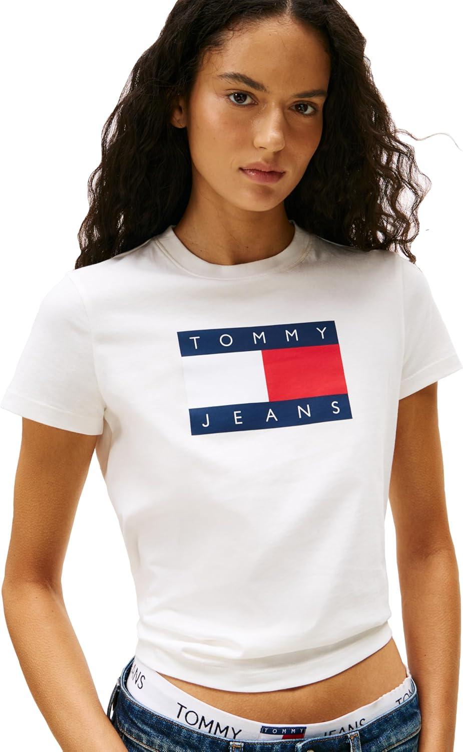 imageTommy Jeans Womens Graphic Tee with Printed Flag Logo DetailEcru