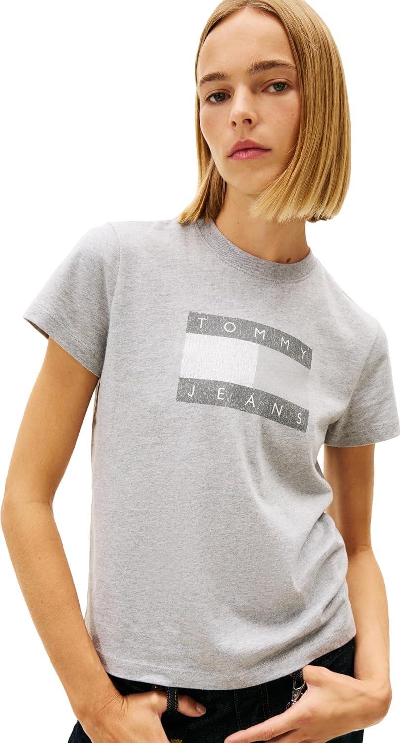 imageTommy Jeans Womens Graphic Tee with Printed Flag Logo DetailTonal Mid Grey Heather