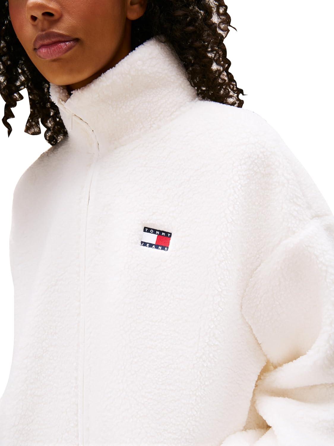 imageTommy Jeans Womens Lightweight Zip Through Teddy Jacket With Badge LogoAncient White
