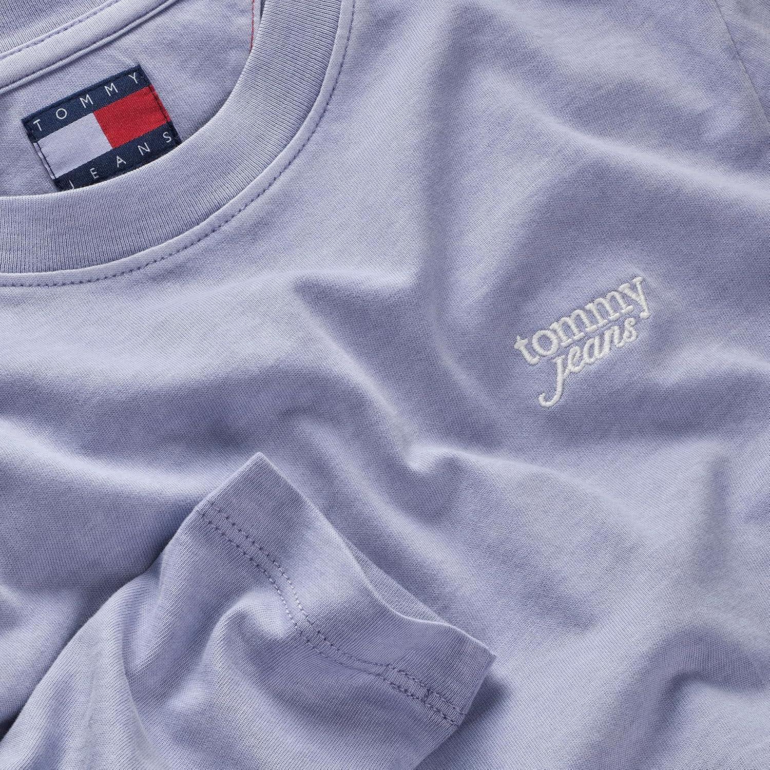 imageTommy Jeans Womens Long Sleeve Cotton Graphic TShirts with Embroidered Script LogoPeriwinkle Dusk