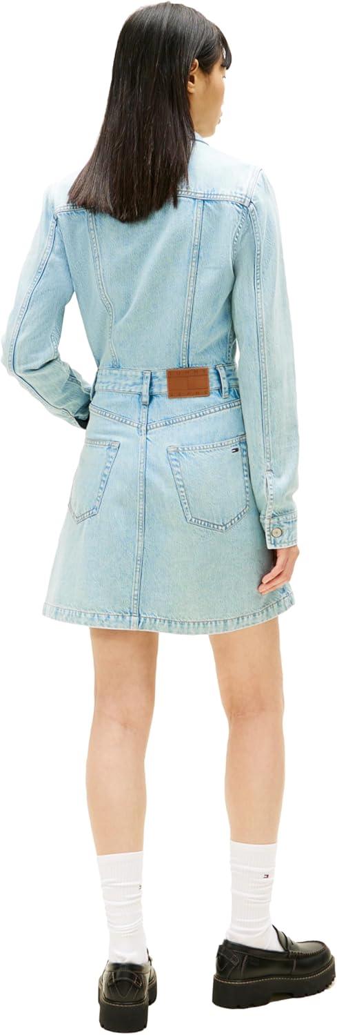 imageTommy Jeans Womens Long Sleeve Denim Trucker Mini Dress with Embroidered Flag LogoDenim Medium